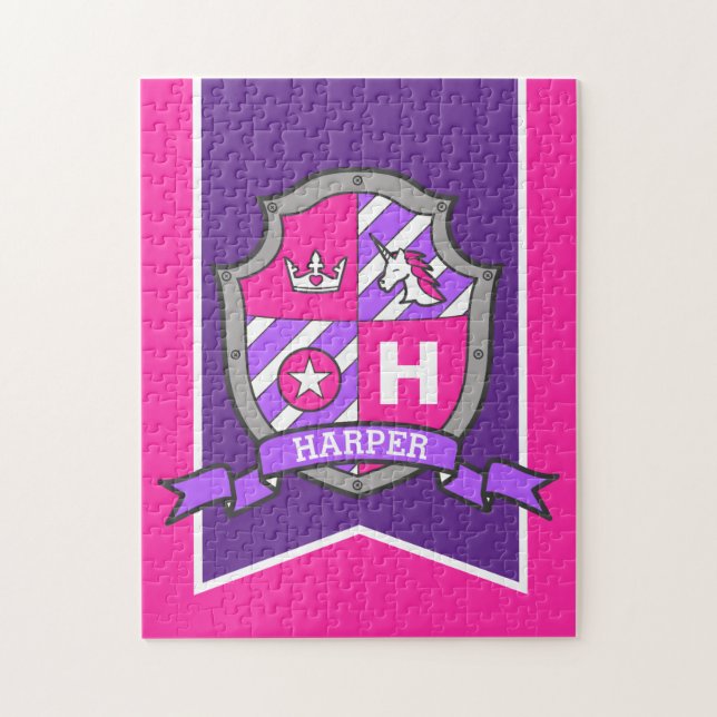 Puzzle Princesse chevalier crête personnalisée rose viole (Vertical)