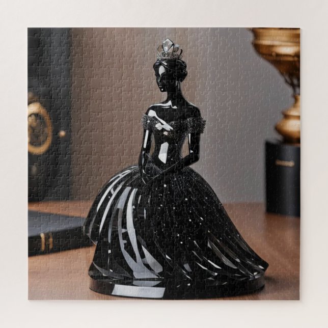 Puzzle princesse en verre cristal avec robe noire (Vertical)
