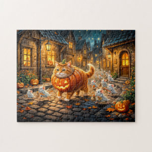 Puzzle Promenade de la ville d'Halloween pour chats et so