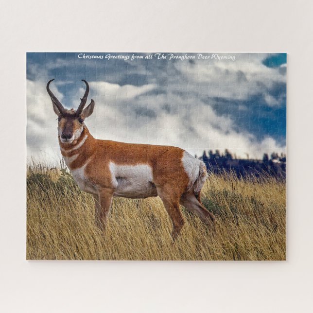 Puzzle Pronghorn Deer Wyoming. voeux de Noël (Horizontal)