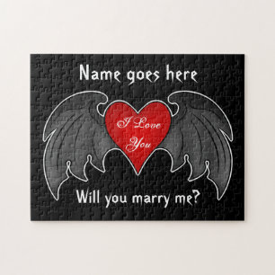 Puzzle Proposition gothique de mariage de coeur rouge fon