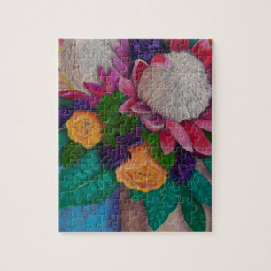 Puzzle Protéas géantes et Roses oranges