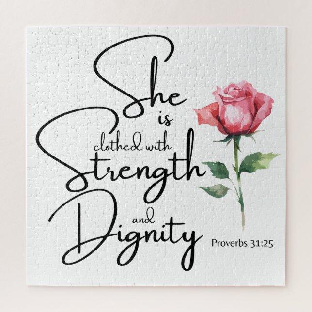 Puzzle Proverbes 31:25 Elle est habillée Bible Verse Fleu (Vertical)