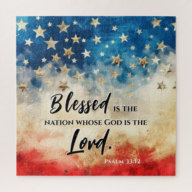 Puzzle Psaume 33:12 Béni est la Nation USA Drapeau Bible (Vertical)