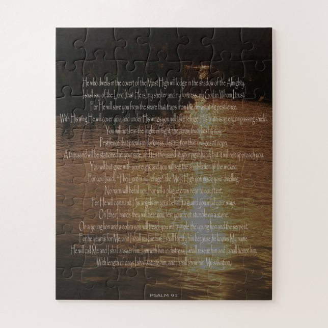 Puzzle Psaume 91, Coucher de soleil sur l'eau difficile P (Vertical)
