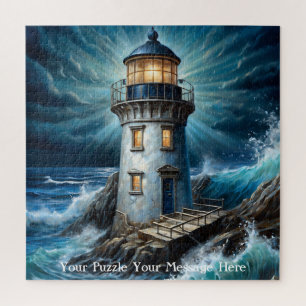 Puzzle Puissant orage s'écrasant contre un phare