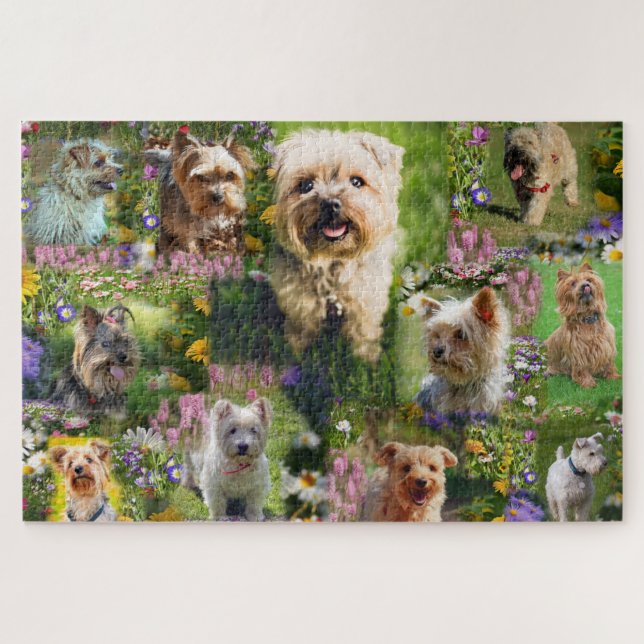 Puzzle Puppies Terrier Yorkshire mignonnes et fleurs colo (Horizontal)