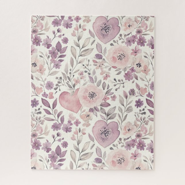 Puzzle Purple Blush Pink Flowers (Vertical)