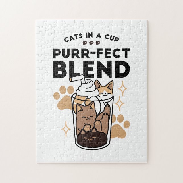 Puzzle Purr-fect Blend : Cat and Coffee Art for Pet Lover (Vertical)