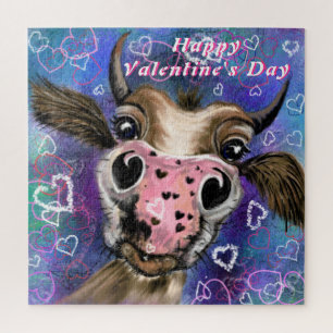 Puzzle Puzle drôle avec In Love Cow Valentine's Day Cadea