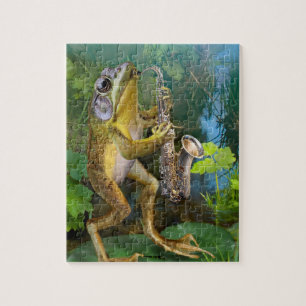 Puzzle Puzzle, grenouille jouant un saxophone.