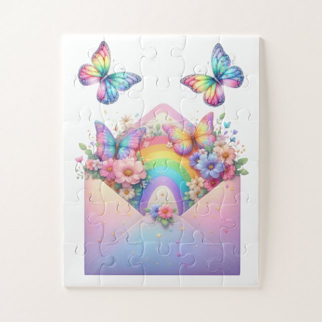 Puzzle Puzzle- Rainbow Glitter Butterfly & Flower  (Vertical)