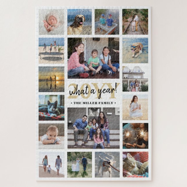 Puzzle Quel an Collage de photos de famille Blanc & Or No (Vertical)