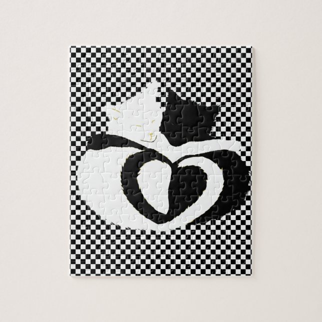 Puzzle Queues CAT - amour noir blanc (Vertical)