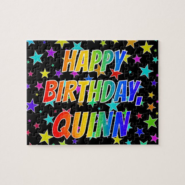 Puzzle "QUINN" Prénom, Amusant "HEUREUX ANNIVERSAIRE" (Horizontal)