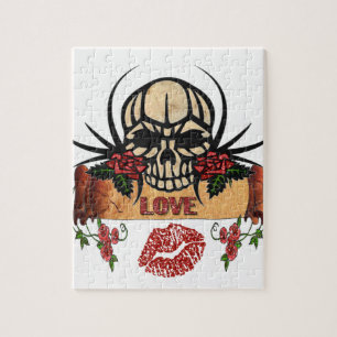 Puzzle RAB Rockabilly Crâne Roses Amour Rouge à lèvres