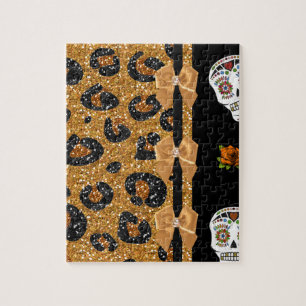 Puzzle RAB Rockabilly Gold Leopard Print Sugar Skulls
