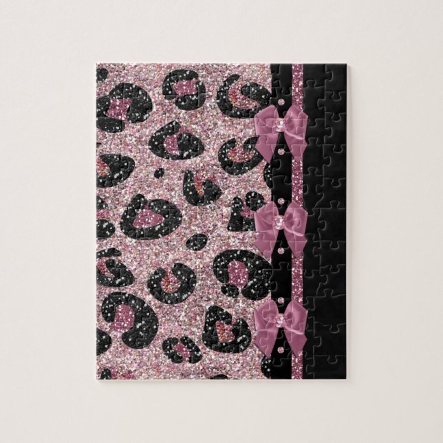 Puzzle RAB Rockabilly Pink Leopard Ribbon Bows (Vertical)