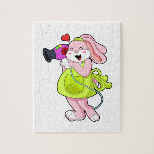 Puzzle Rabbit comme coiffeur avec sèche-cheveux