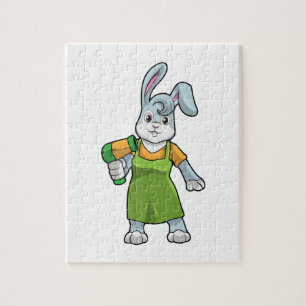 Puzzle Rabbit comme coiffeur avec sèche-cheveux