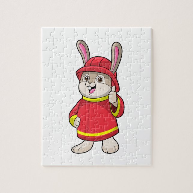 Puzzle Rabbit comme pompier avec casque (Vertical)