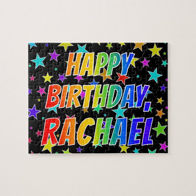 Puzzle "RACHAEL" Prénom, Amusant "HEUREUX ANNIVERSAIRE" (Horizontal)