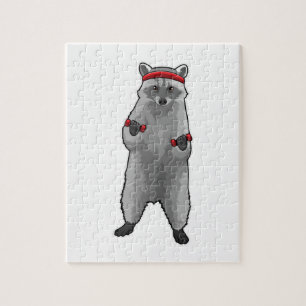 Puzzle Racoon à Fitness avec Dumbbells