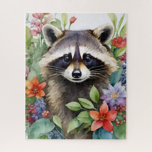 Puzzle Racoon Aquarelle Portrait Floral (Vertical)