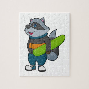 Puzzle Racoon as Snowboarder avec snowboard