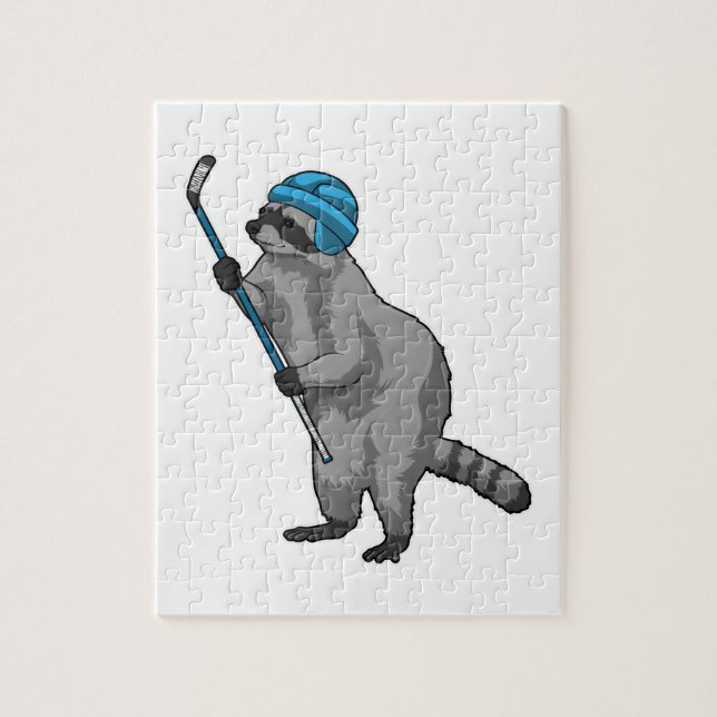 Puzzle Racoon au hockey sur glace avec bâton de hockey su (Vertical)