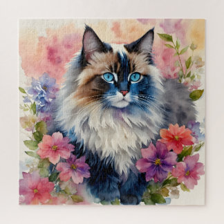 Puzzle Ragdoll Chat Floral Portrait Art