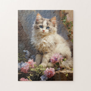 Puzzle Ragdoll portrait de chat avec fleurs