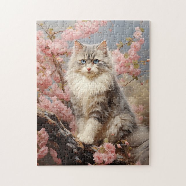 Puzzle Ragdoll portrait de chat avec fleurs (Vertical)