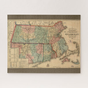 Puzzle Rail Road & Township Map of Massachusetts, 1879