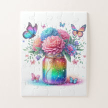 Puzzle-Rainbow Glitter Butterfly & Flower 