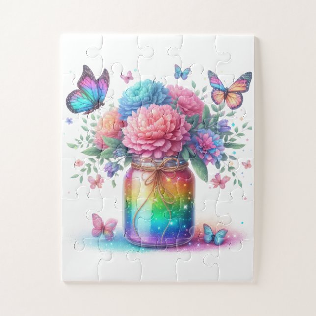 Puzzle-Rainbow Glitter Butterfly & Flower  Jigsaw Puzzle (Vertical)