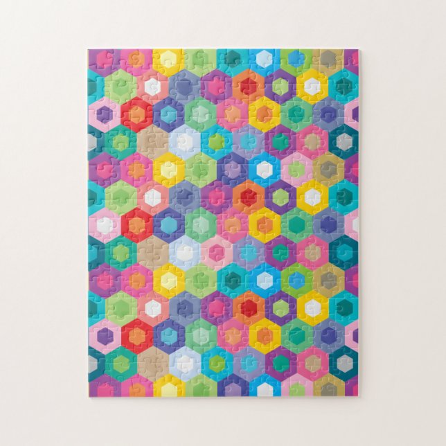 Puzzle Rainbow Granny Honecomb Hexagon Motif (Vertical)