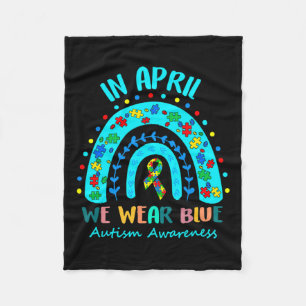 Puzzle Rainbow In April We Wear Blue Autism Awaren Fleece Blanket