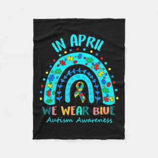 Puzzle Rainbow In April We Wear Blue Autism Awaren Fleece Blanket