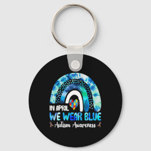 Puzzle Rainbow In April We Wear Blue Autism Awaren Keychain