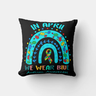 Puzzle Rainbow In April We Wear Blue Autism Awaren Throw Pillow