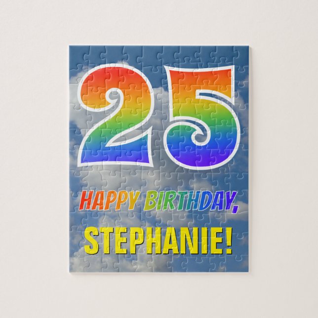 Puzzle Rainbow Look "25" & "HAPPY BIRTHDAY", Cloudy Sky (Vertical)