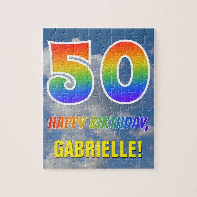 Puzzle Rainbow Look "50" & "HAPPY BANTHDAY", Ciel nuageux (Vertical)