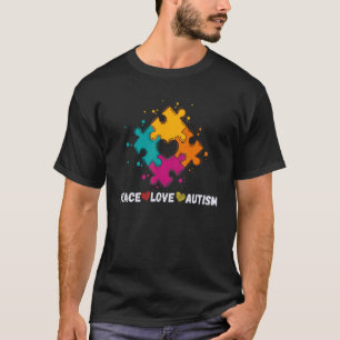 Puzzle Rainbow Peace Love Autism Poppin Autism Awa T-Shirt