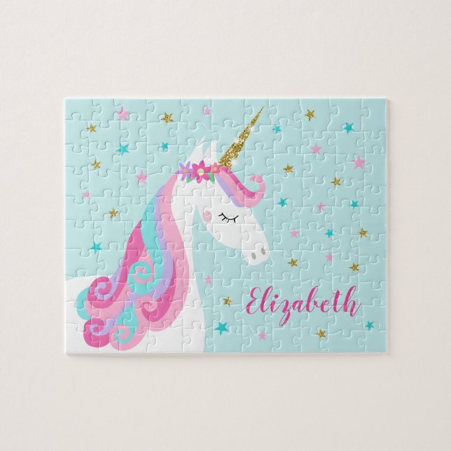 Puzzle Rainbow Unicorn Parties scintillant magique Aqua (Horizontal)
