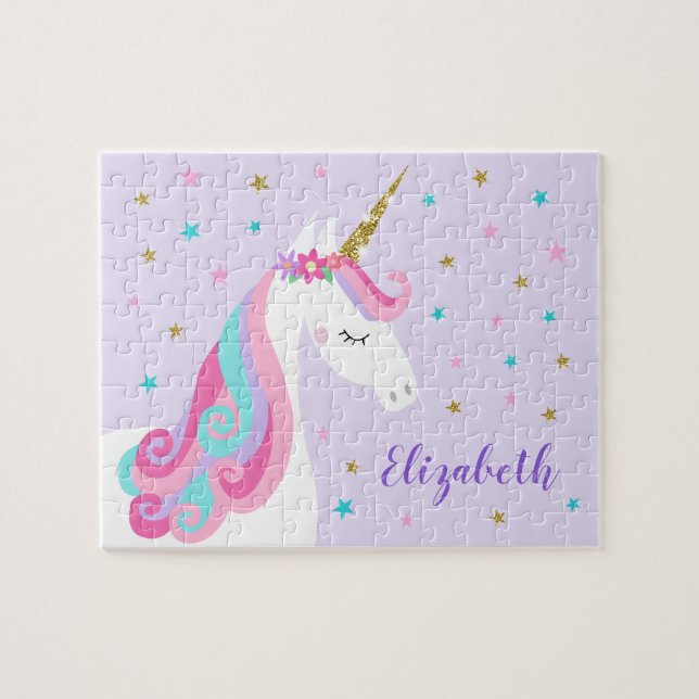 Puzzle Rainbow Unicorn Parties scintillant magique violet (Horizontal)