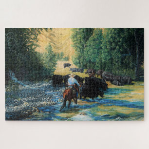 Puzzle Ranch horse et Angus troupeau de bétail et rivière
