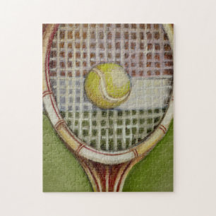 Puzzle Raquette de tennis avec balle posée sur le court