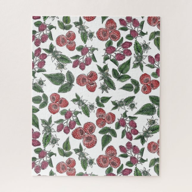 Puzzle Raspberry Fruit Leaves Illustration Pattern (Vertical)