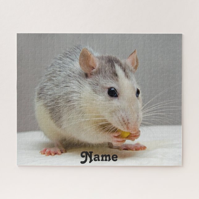 Puzzle Rat d'animal de compagnie bleu roux personnalisé (Horizontal)